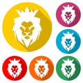 Lion head logo with crown with long shadow Royalty Free Stock Photo