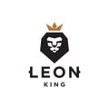 Lion head logo design vector with crown, leo king modern symbol in Geometric style illustration