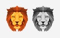 Lion head. Color and grayscale illustrations. Low poly design. Creative logo elements.