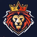 Lion head mascot esport logo design with crown vector illustration. Generative AI Royalty Free Stock Photo