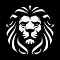 Lion head, monochrome logo, symbol on a dark background. Vector illustration. Royalty Free Stock Photo