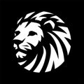 Lion head, monochrome logo, symbol on a dark background. Vector illustration. Royalty Free Stock Photo