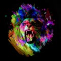 Lion head in the night graphic design concept