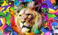 Lion head in the night graphic design concept