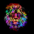 Lion head in the night graphic design concept