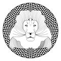 Lion head, patterned symmetric animal drawing Royalty Free Stock Photo