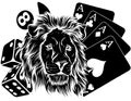 black silhouette of Lion head with poker cards and dice Royalty Free Stock Photo