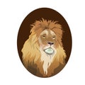 Lion head portrait in oval frame, realistic vector Royalty Free Stock Photo