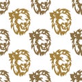 Lion head seamless pattern, royal cat profile background. Vector