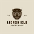 lion head of shield vector logo vintage illustration template icon graphic design. king of jungle sign or symbol for nature
