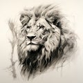Tender Depiction Of A Lion: Black And White Drawing In The Style Of Willem Haenraets Royalty Free Stock Photo