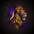 Lion Head With Sound Waves Logo Yellow Purple Black Abstract Pattern AI Generative Royalty Free Stock Photo