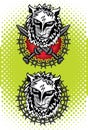 Lion head with swords emblem illustration
