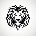 Lion Head Tribal Design: Strong Facial Expression On White Background