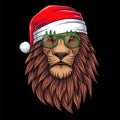 Lion head wearing accessories christmas vector illustration