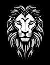 Lion head white logo isolated on black background, king lion artictic design Royalty Free Stock Photo