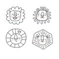 Lion heads set. Funny vector character drawing. Royalty Free Stock Photo