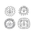 Lion heads set. Funny vector character drawing. Royalty Free Stock Photo