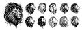 Lion heads vector silhouette illustration. Royalty Free Stock Photo