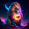 Lion hugging heart Lion with heart in his hand. Illustration of Valentine\'s Day. Generative AI animal ai Royalty Free Stock Photo