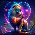 Lion hugging heart Lion with heart in his hand. Valentine\'s day concept. Generative AI animal ai Royalty Free Stock Photo