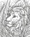 Lion Hiding in the Tall Grass Coloring Page Royalty Free Stock Photo