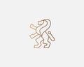 Lion on hind legs simple and elegant logo design template in trendy linear style. Luxury creative solid concept icon