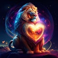 Lion hugging heart Lion with heart. Valentine\'s day card. 3D rendering AI Generated animal ai Royalty Free Stock Photo