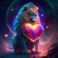 Lion hugging heart Lion with heart. Valentine\'s day card. 3D rendering AI generated animal ai Royalty Free Stock Photo