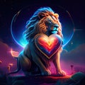 Lion hugging heart Lion with heart. Valentine\'s day card. 3D rendering AI generated animal ai Royalty Free Stock Photo