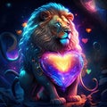 Lion hugging heart Lion with a heart. Valentine\'s Day. 3D rendering AI generated animal ai Royalty Free Stock Photo