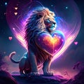 Lion hugging heart Lion with a heart. Valentine\'s Day. 3D rendering AI Generated animal ai Royalty Free Stock Photo