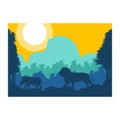 Lion hunt impala boar animal silhouette forest mountain landscape design vector illustration Royalty Free Stock Photo