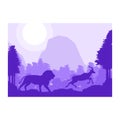 Lion hunt impala deer animal silhouette forest mountain landscape design vector illustration Royalty Free Stock Photo