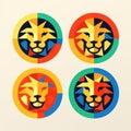 Vibrant Abstract Lion Logo Set In De Stijl Style