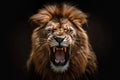 A lion with its mouth open and teeth bared Royalty Free Stock Photo