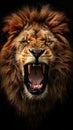 A lion with its mouth open and teeth bared Royalty Free Stock Photo