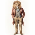 Vintage Watercolor Lion Print Suit - Detailed Satirical Illustration