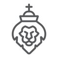 Lion of judah line icon, religion and animal, lion head sign, vector graphics, a linear pattern on a white background.
