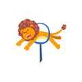 Lion Jumping Through Ring, Cute Animal Performing in Circus Show Cartoon Vector Illustration Royalty Free Stock Photo