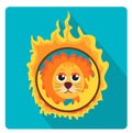 Lion jumping through a ring of fire in the circus icon flat style with long shadows, on white background Royalty Free Stock Photo