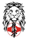 The Lion and Karate kyokushin kanku original simbol, drawing for tattoo, on a white background, illustration Royalty Free Stock Photo