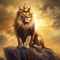 lion is the king of beasts, with a golden crown on his head, generative ai Royalty Free Stock Photo