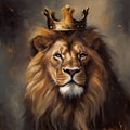 lion is the king of beasts, with a golden crown on his head, generative ai Royalty Free Stock Photo