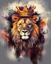 lion is the king of beasts, with a golden crown on his head, generative ai Royalty Free Stock Photo