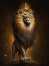 lion is the king of beasts, with a golden crown on his head, generative ai Royalty Free Stock Photo