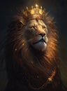 lion is the king of beasts, with a golden crown on his head, generative ai Royalty Free Stock Photo