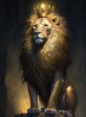 lion is the king of beasts, with a golden crown on his head, generative ai Royalty Free Stock Photo