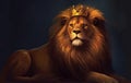 lion is the king of beasts, ion stands majestically on the rock, with a golden crown on his head, generative ai Royalty Free Stock Photo