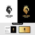 Lion King with Crown Element Logo Vector Template, Free Business Card Mockup